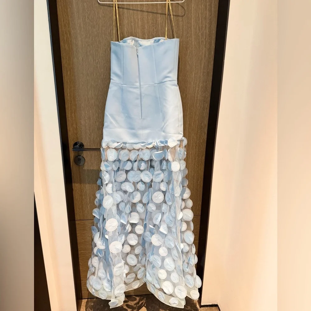 Bronx and Banco Pale Blue Strapless Maxi Dress with Circular Appliqués - Picture 8 of 13